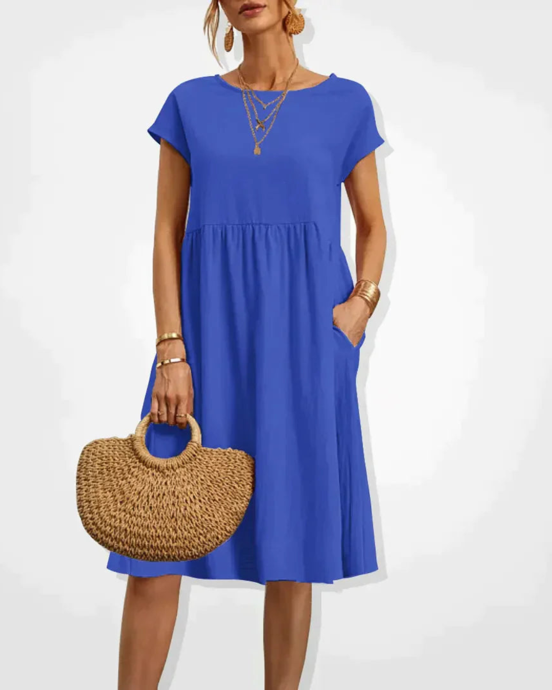Damen Midi Kleid Italienischer Stil Sommer Baumwolle
