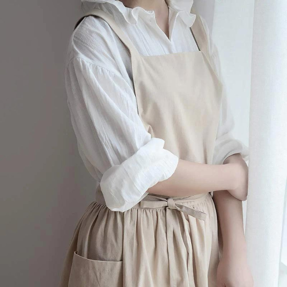 Baumwollschürze Damen Vielseitig Mit Taschen Beige