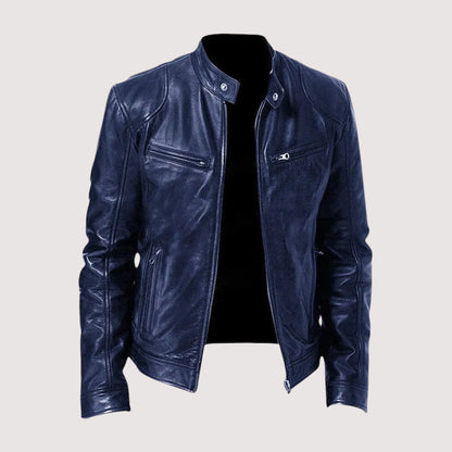 Herren Lederjacke Stehkragen Lederschutzjacke