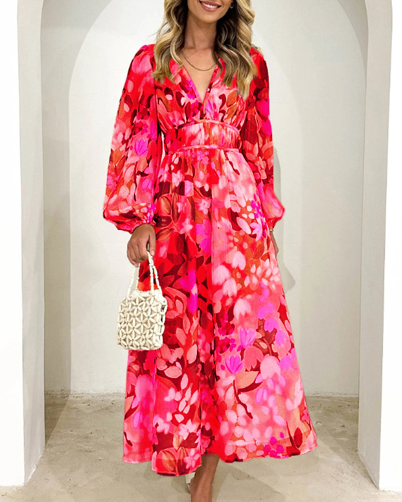 Norvielle Damen Maxi-Kleid Blumenmuster Boho-Stil