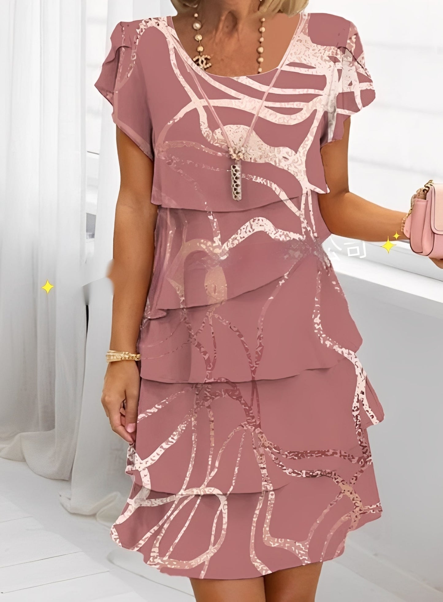 Damen Rüschenkleid Kurzärmelig Elegantes Kleid