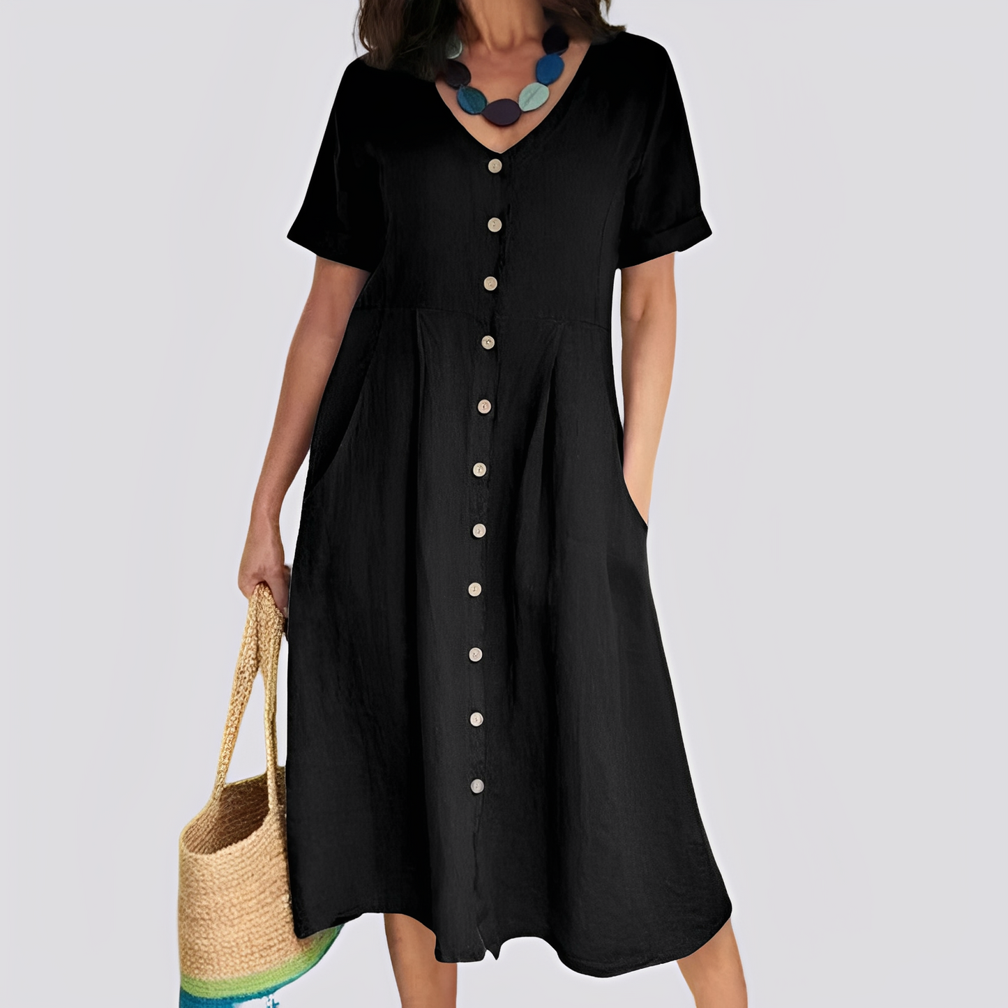 Damen Kleid Hochtaille Locker Geschnitten