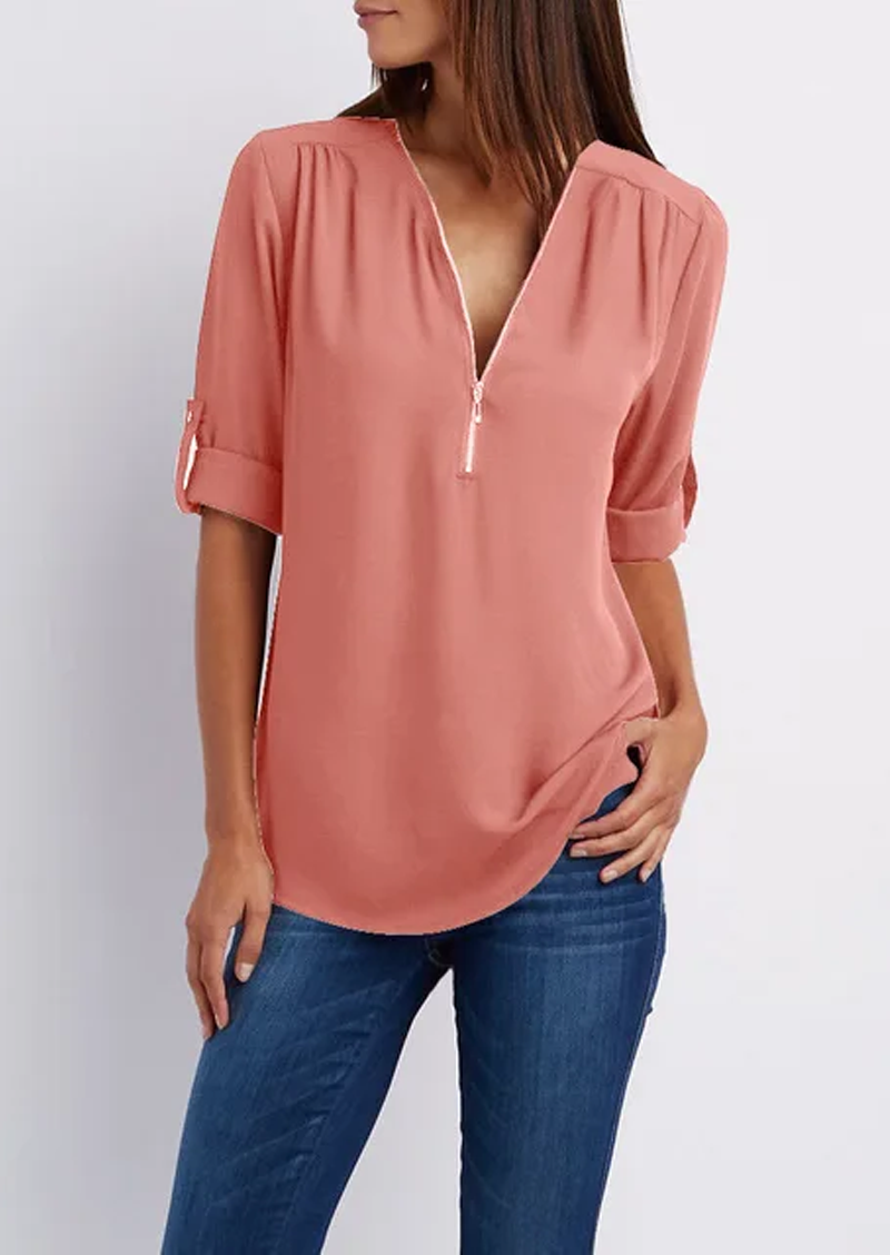 Damen Chiffonbluse Reißverschluss