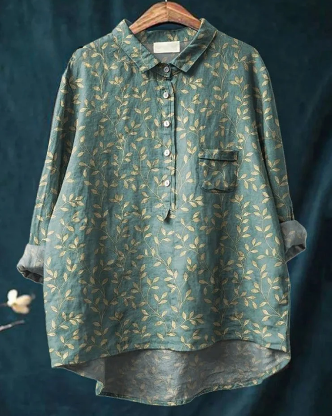 Damen Bluse Floral-Muster Knöpfe