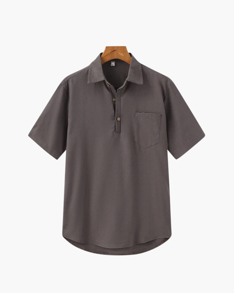 Herren Poloshirt Leinen Sommer Brusttasche Beige