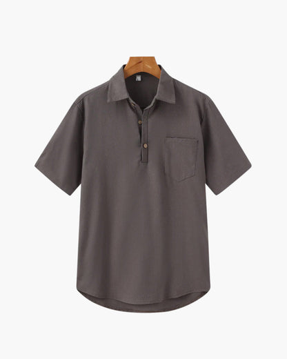 Herren Poloshirt Leinen Sommer Brusttasche Beige