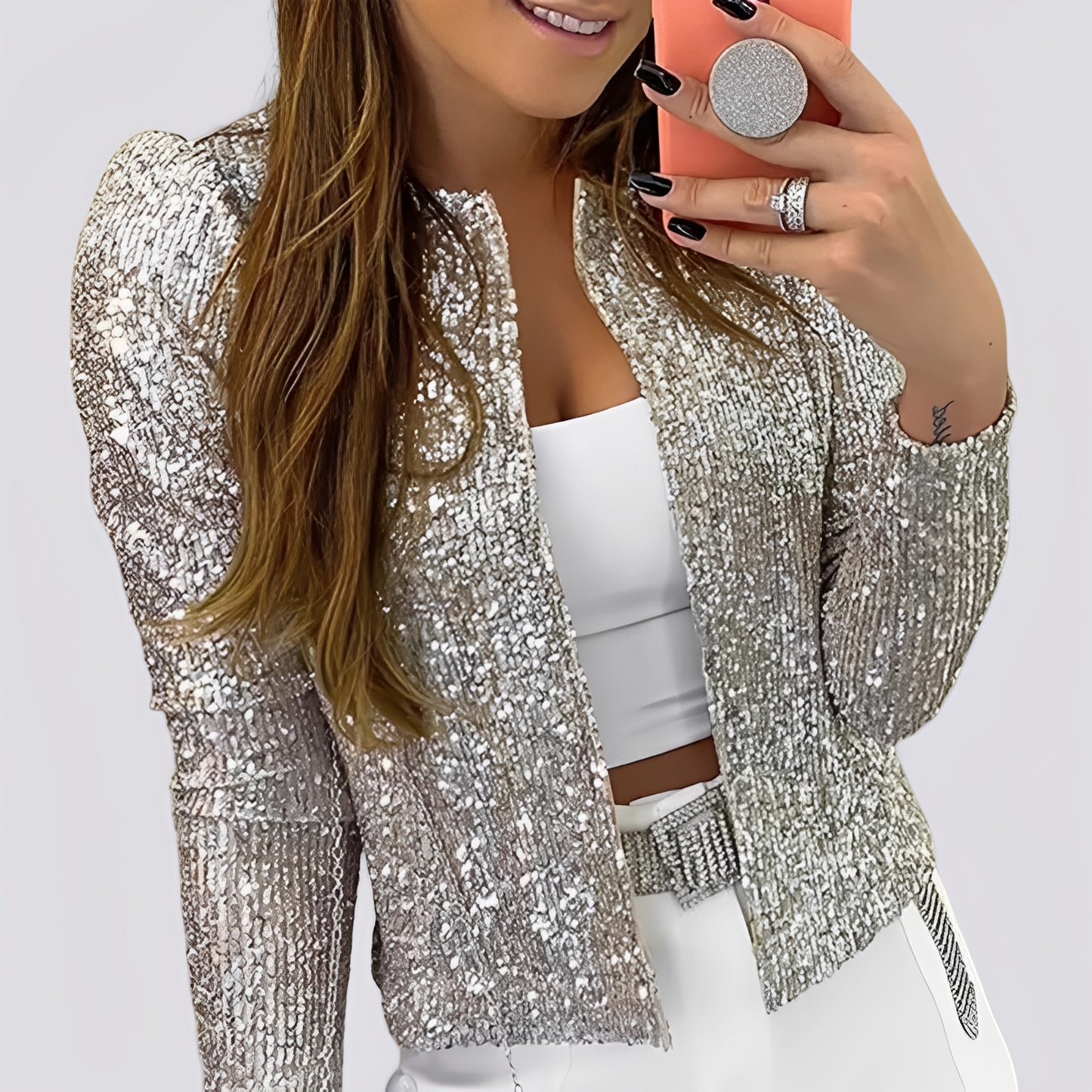Damen Paillettenblazer Kurz Glitzernd