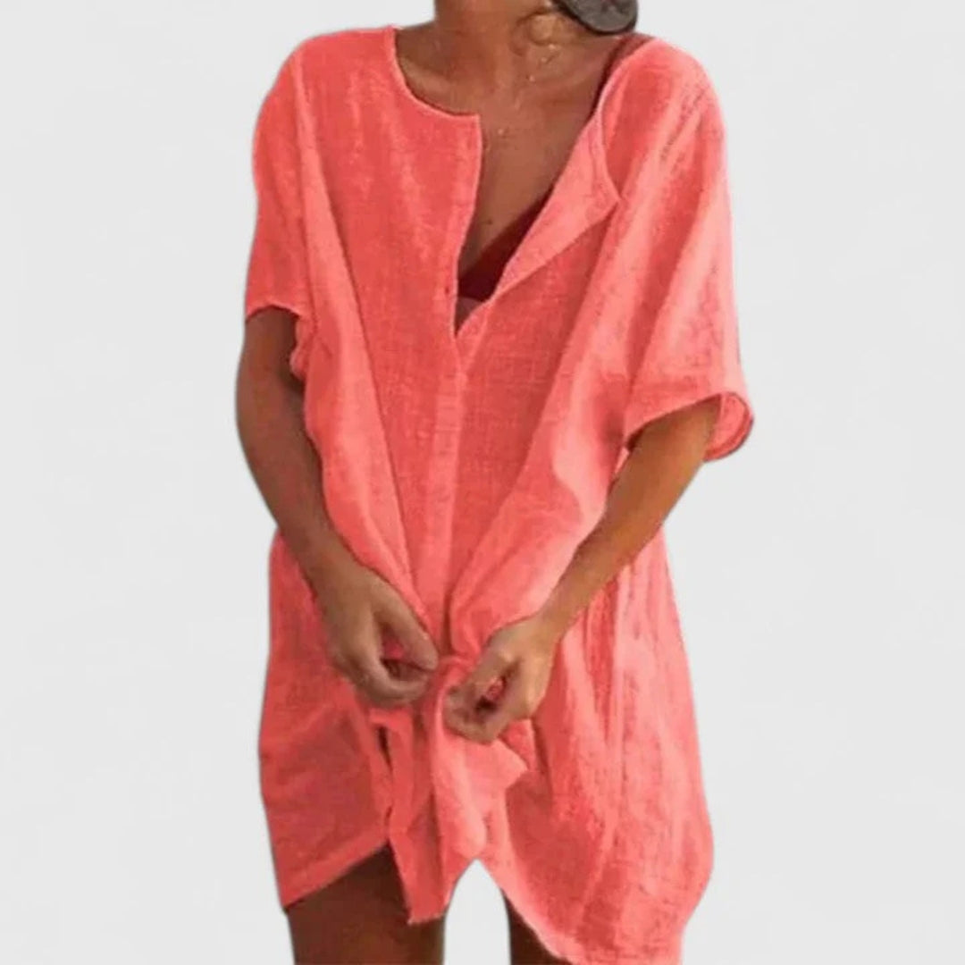 Damen Strandkleid mit Knopfleiste und Shorts Überwurf Leicht