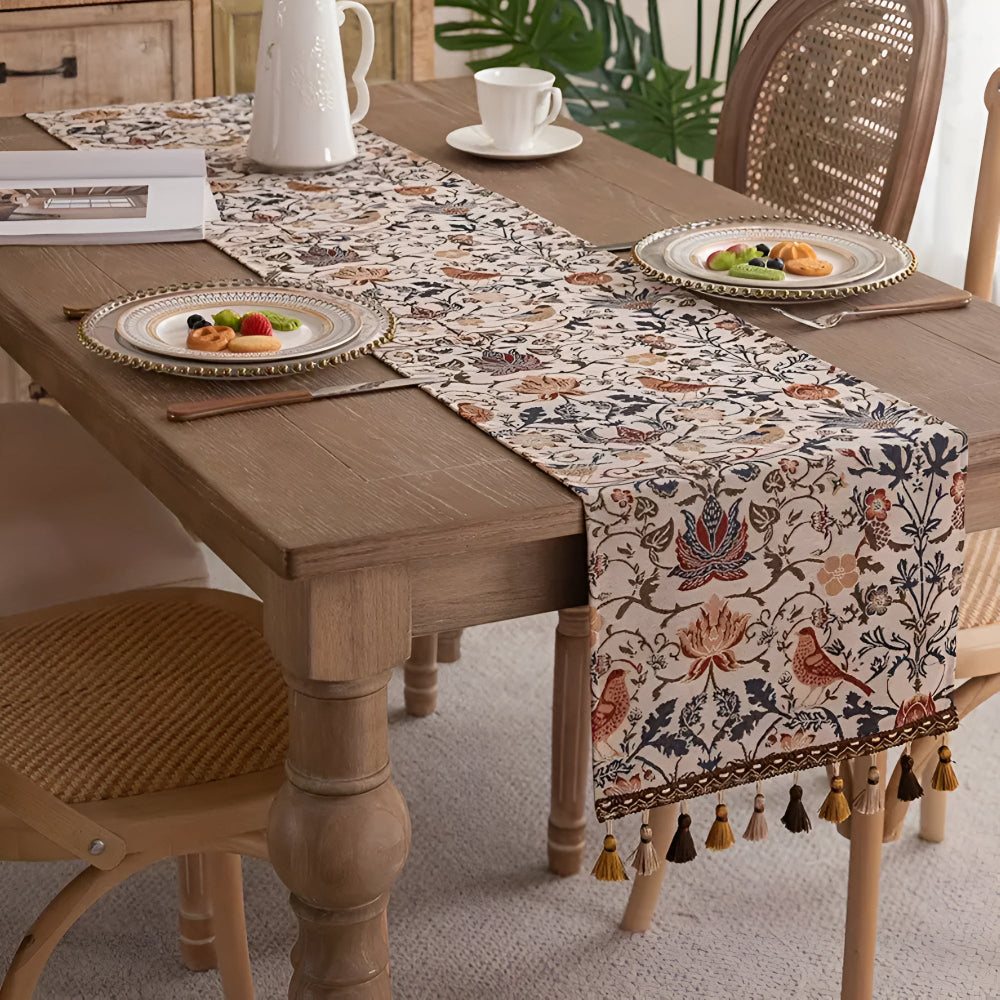 Tischläufer Jacquard Blumen Vogel Muster