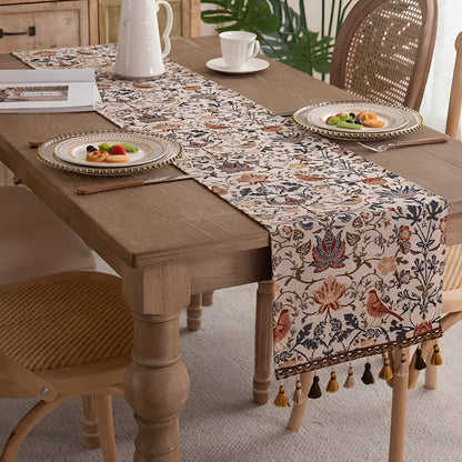 Tischläufer Jacquard Blumen Vogel Muster