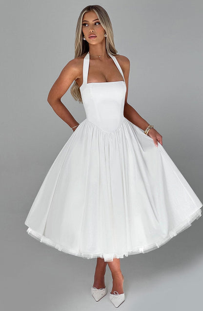 Damen Halterkleid Midi Länge für Hochzeitsgäste