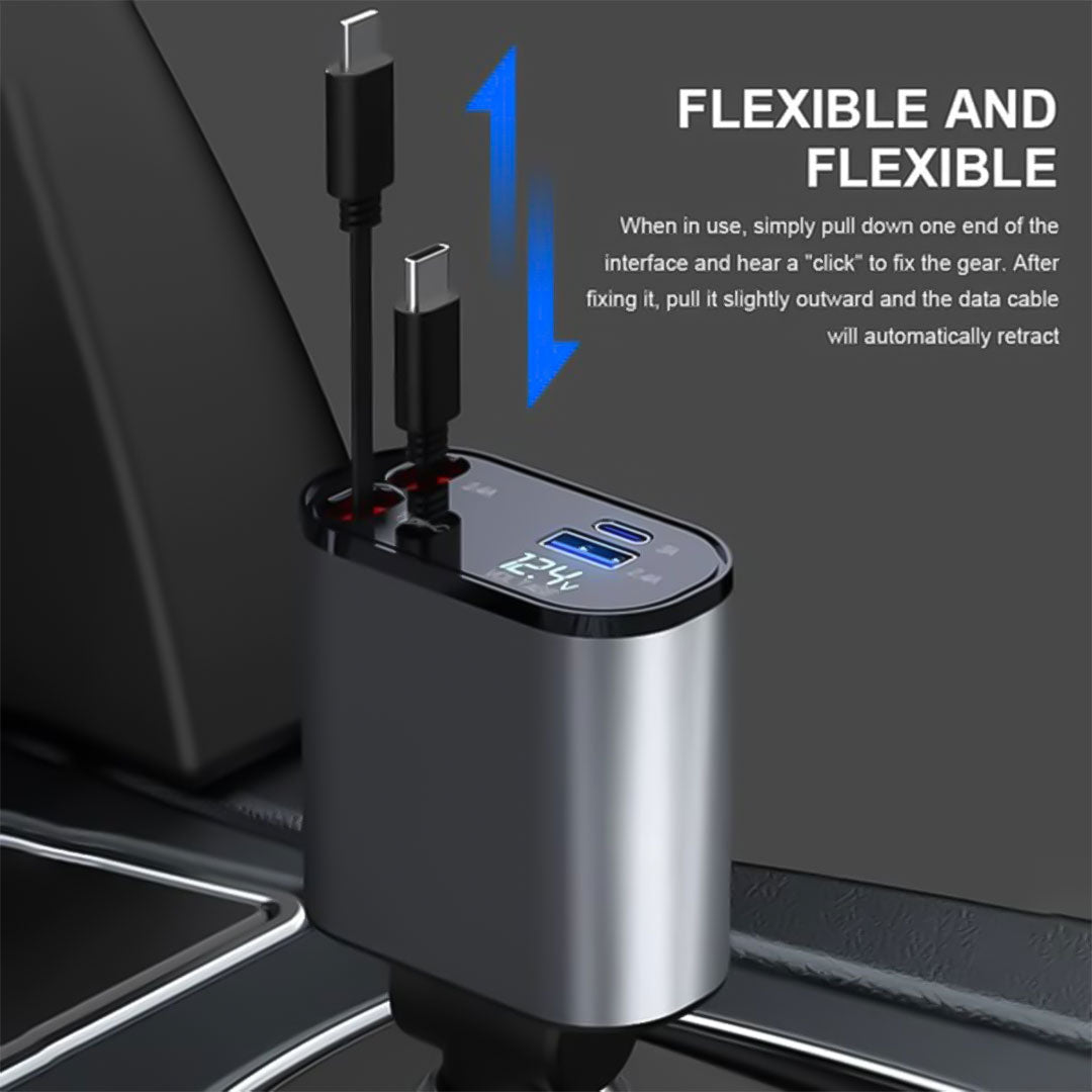Auto Ladeadapter Aufrollbares Kabel Dualport USB