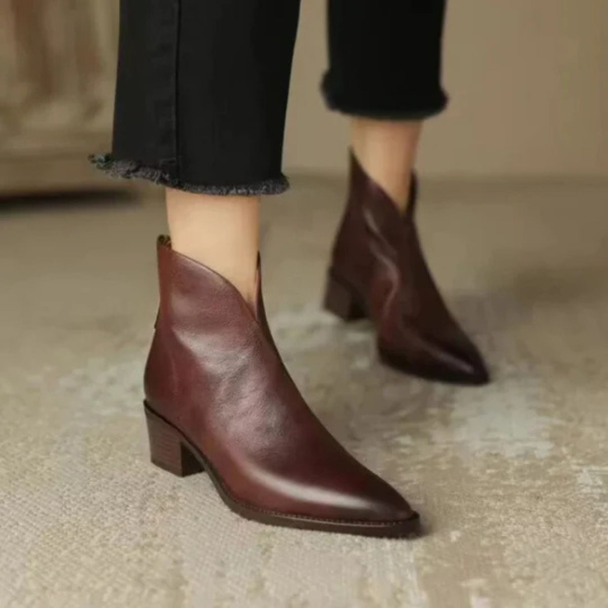 Damen Stiefeletten Blockabsatz Leder Braun - Norvielle