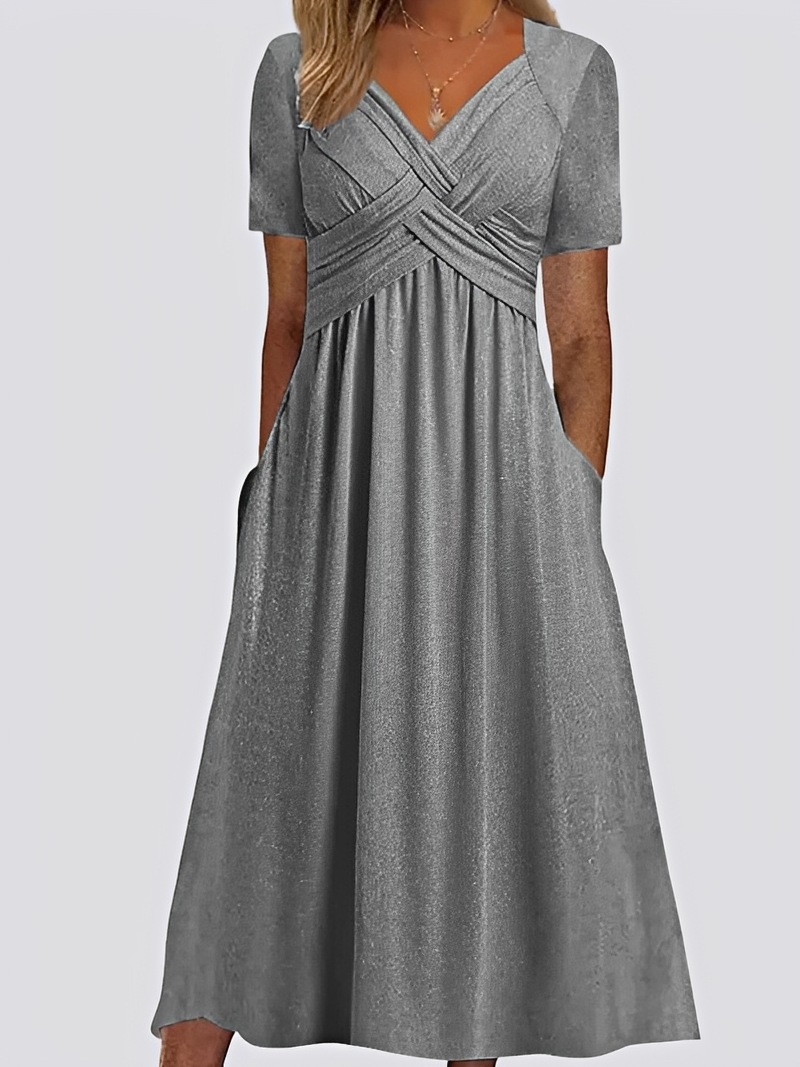 Damen Midikleid Kurzärmelig Lässig
