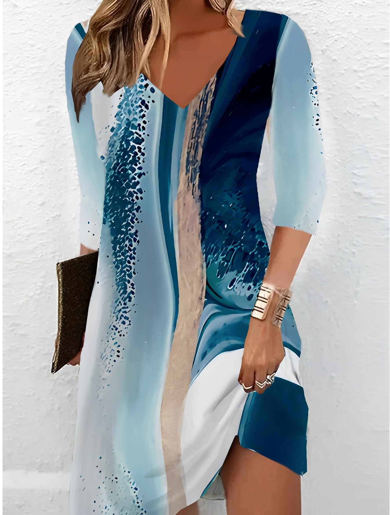 Damen Kleid V-Ausschnitt Blumenprint
