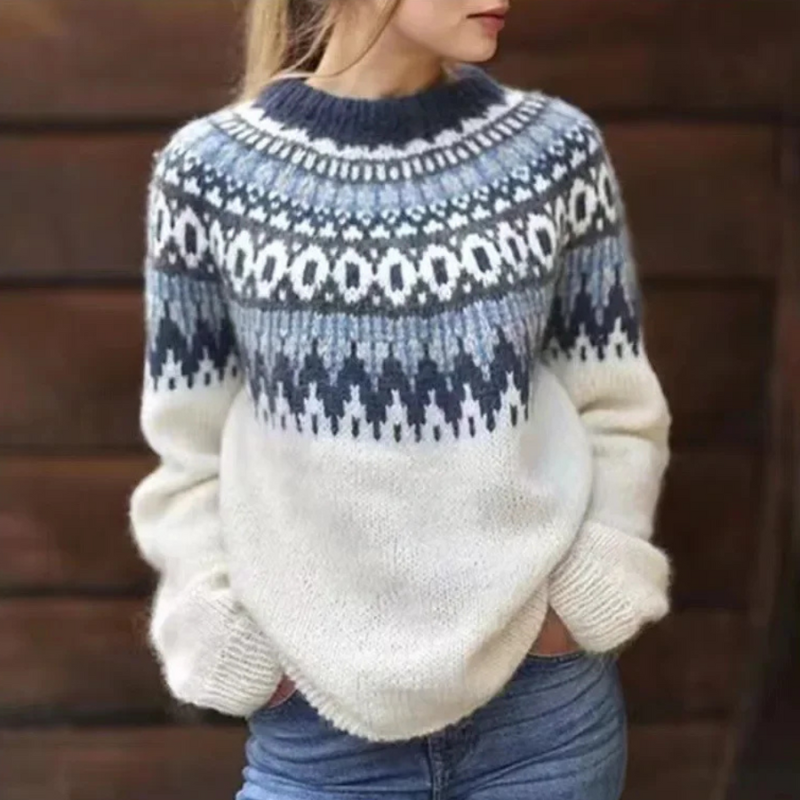 Damen Grobstrickpullover Norwegermuster Tribal-Muster