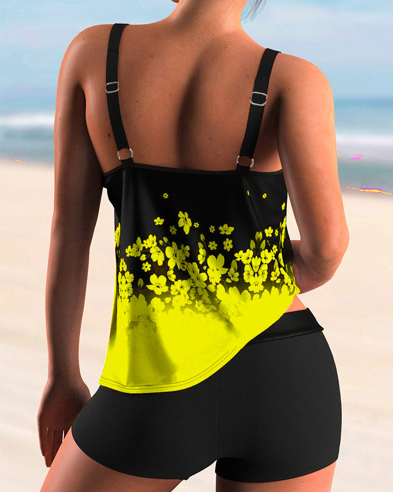 Damen Tankini Set Blumenmuster Badeanzug
