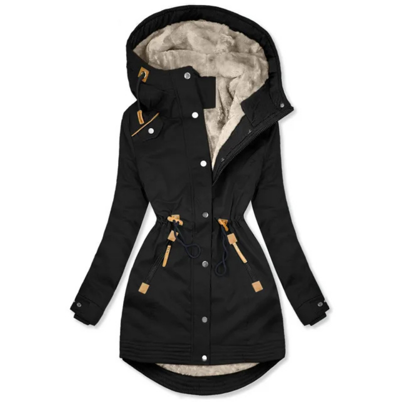 Damen Winterparka Mit Kapuze Gefüttert Schwarz - Norvielle