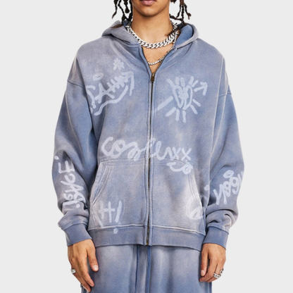 Norvielle Damen Oversize Hoodie Graffiti Print Y2K Stil