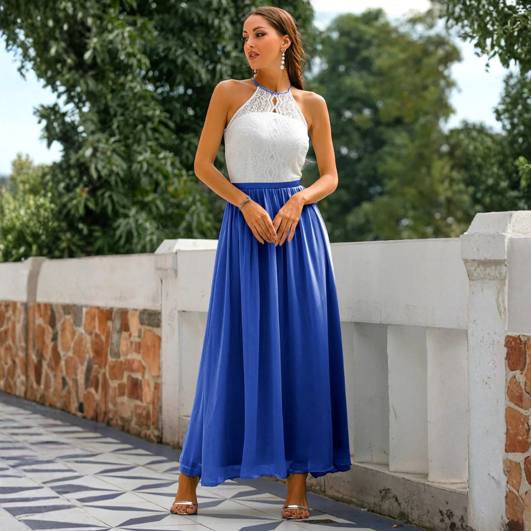 Damen Neckholder Maxikleid Hochzeitsgastkleid