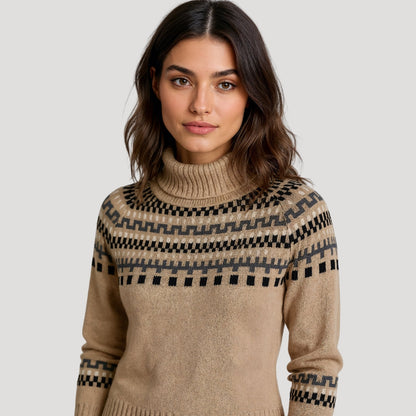 Damen Strickpullover Rollkragen Frühlingsmuster
