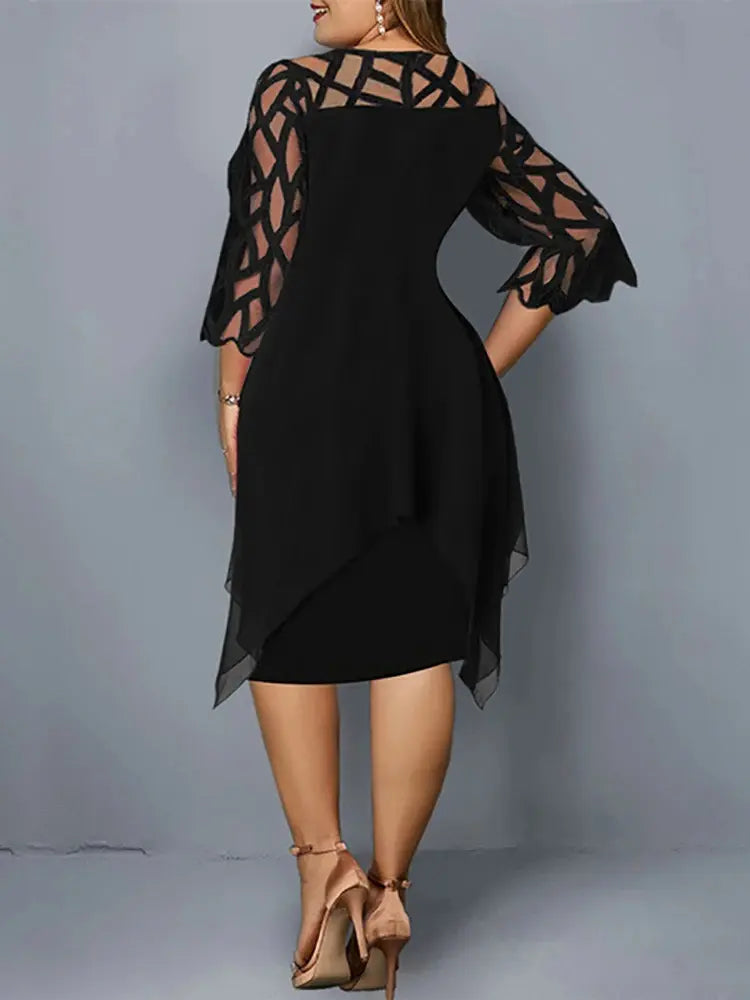 Elegantes Damen Midi-Kleid aus Spitze Plus Size - Norvielle