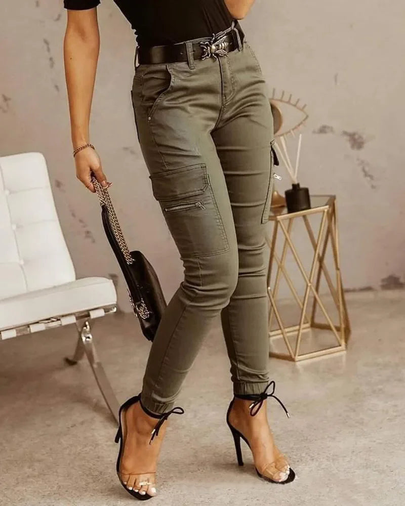 Norvielle Damen Cargo-Hose Hohe Taille