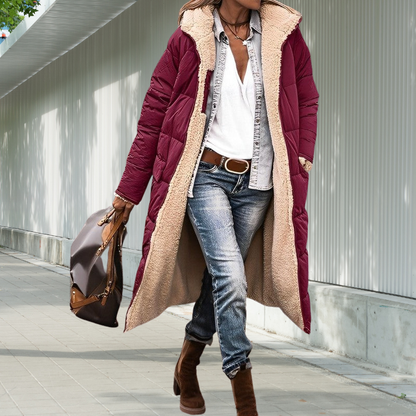 Damen Winterjacke Lang Gefüttert Mit Kapuze