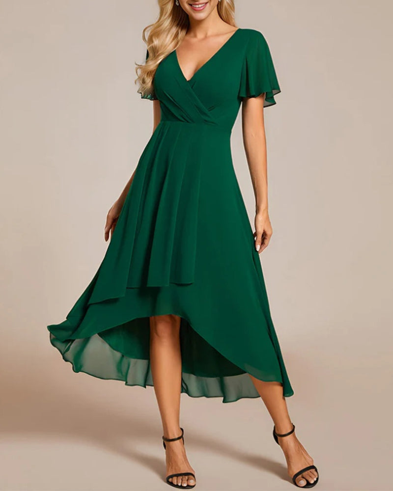 Norvielle Damenkleid V-Ausschnitt Rüschenärmel