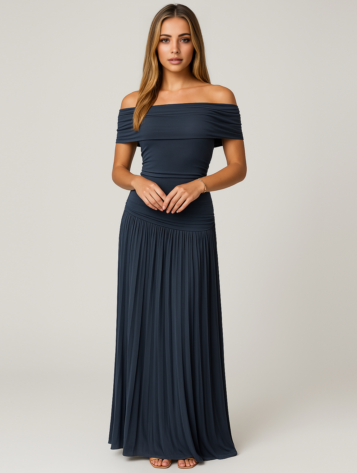 Damen Maxi Kleid Faltenrock für Hochzeitsgäste