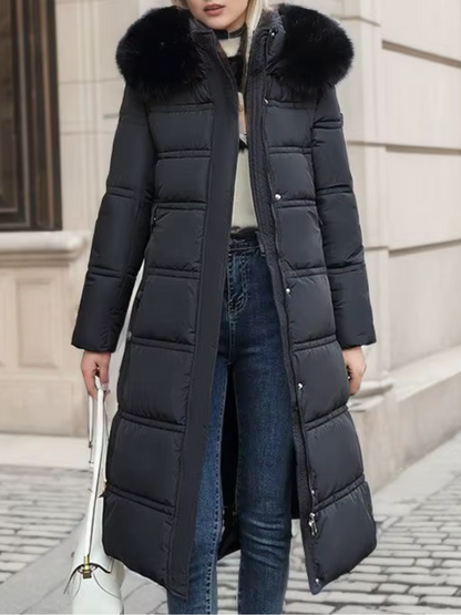 Lange Damen Winterjacke Kunstpelzkragen