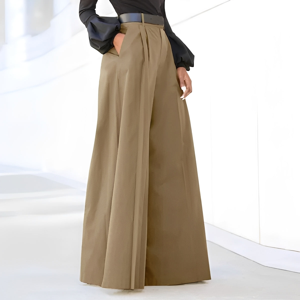 Damen Weite Schlaghose Elegantes Design Schwarz - Norvielle