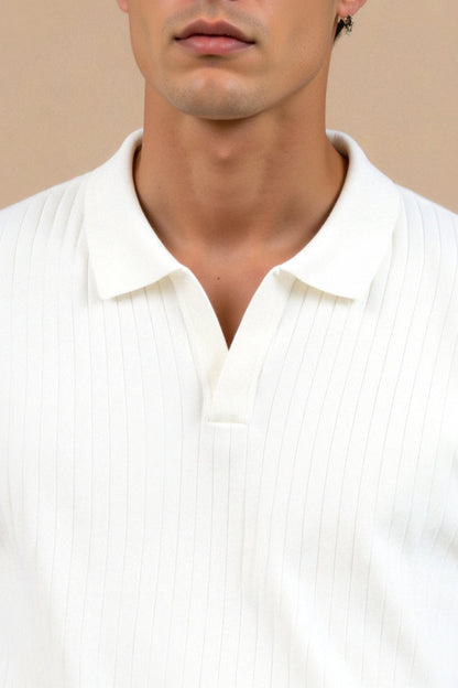 Herren Poloshirt Gestrickt Elegantes Design Weiß
