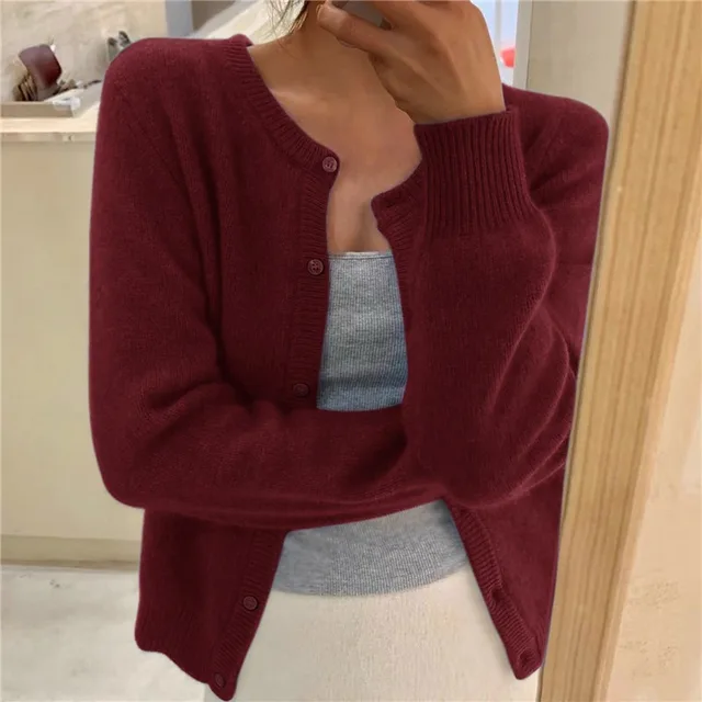 Damen Strickjacke Rundhalsausschnitt Lange Ärmel
