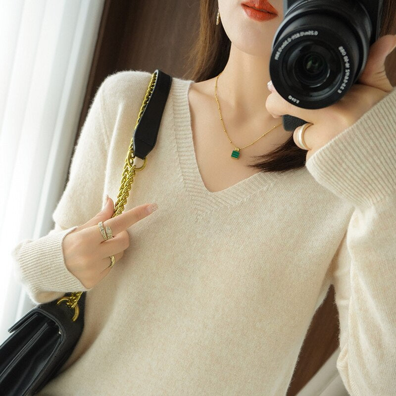 Norvielle Damen V-Ausschnitt Pullover - Norvielle