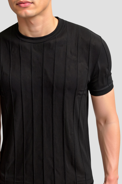 Herren Gestreiftes T-Shirt O-Hals Baumwolle Classic -Weiß