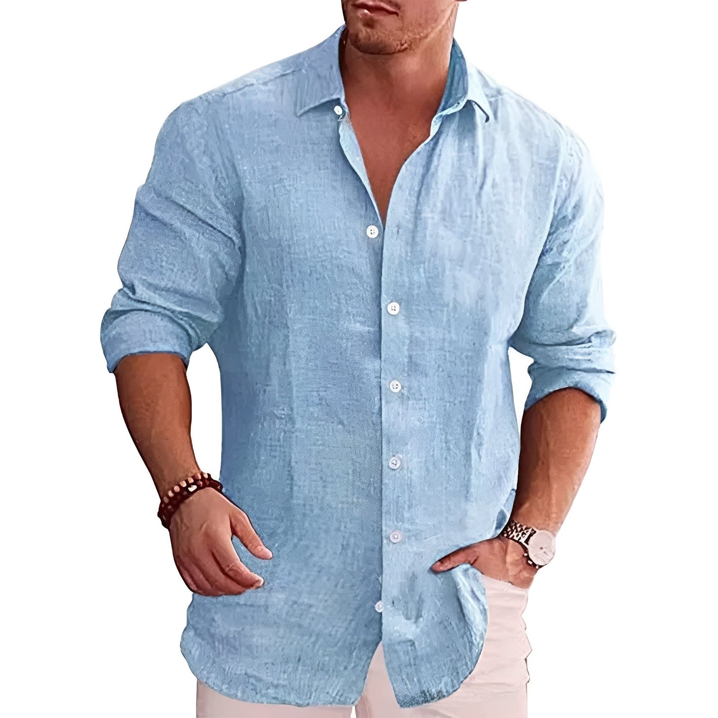 Herren Slim-Fit Langarmhemd Elegantes Baumwolle Weiß