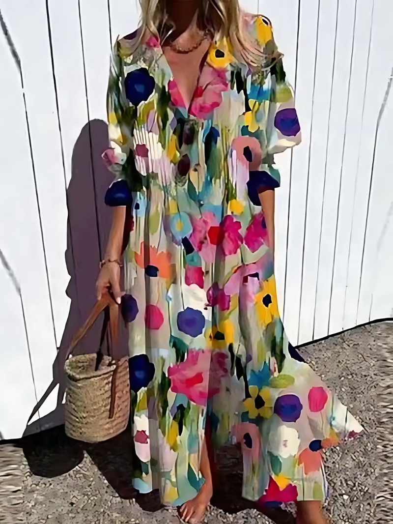 Damen Maxi Kleid Hemdbluse Leicht Sommer