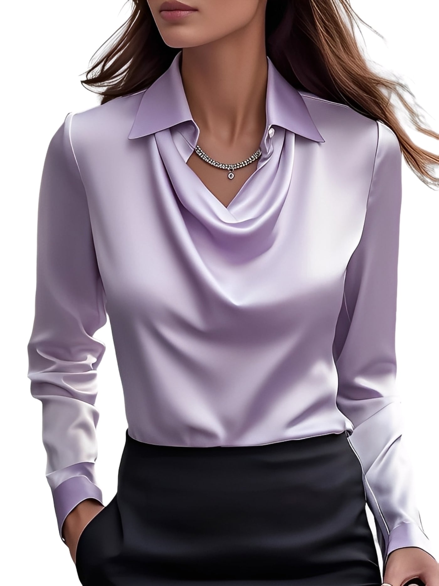 Damen Satinbluse Langärmlig Elegante Bluse