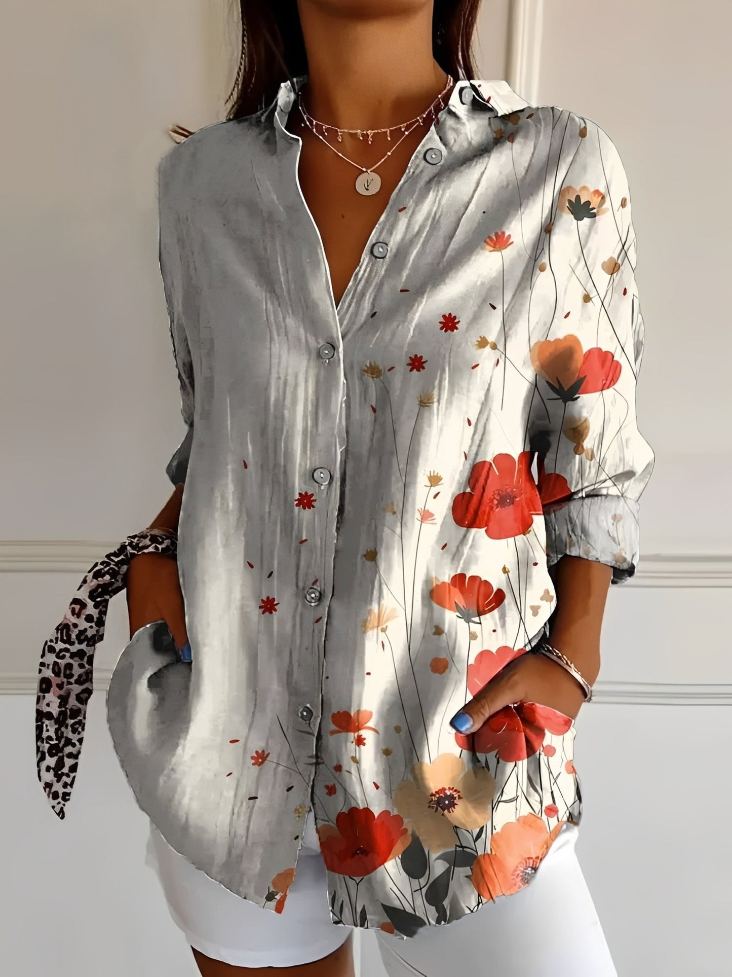 Damen Bluse Blumenmuster Seide