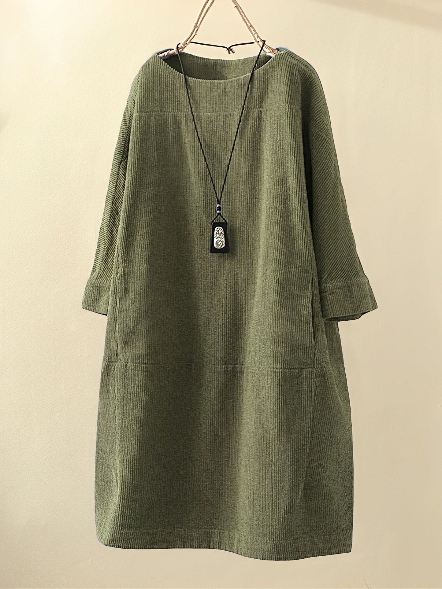 Damen A-Linien-Kleid Cord Lockeres Beige
