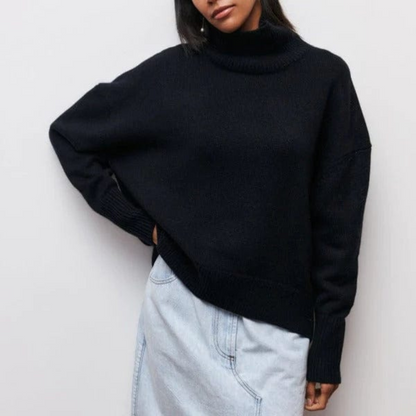 Norvielle Damen Strickpullover Oversized Stehkragen