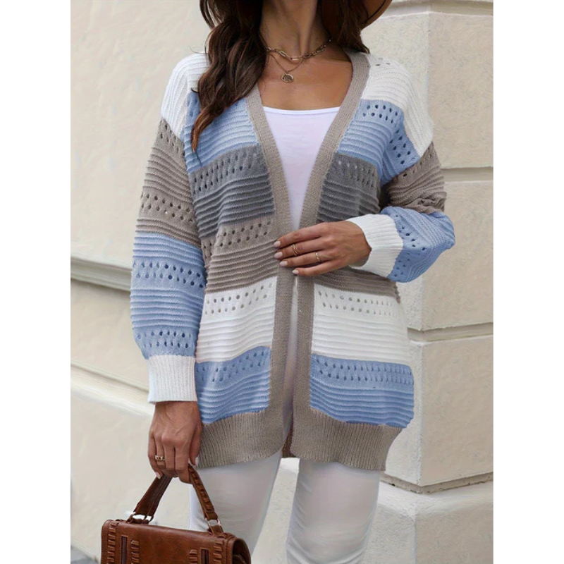 Norvielle Damen Cardigan Gestreift Lockere Passform