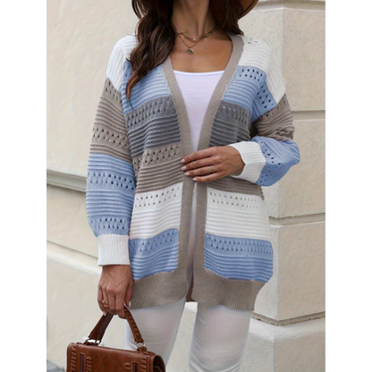 Norvielle Damen Cardigan Gestreift Lockere Passform