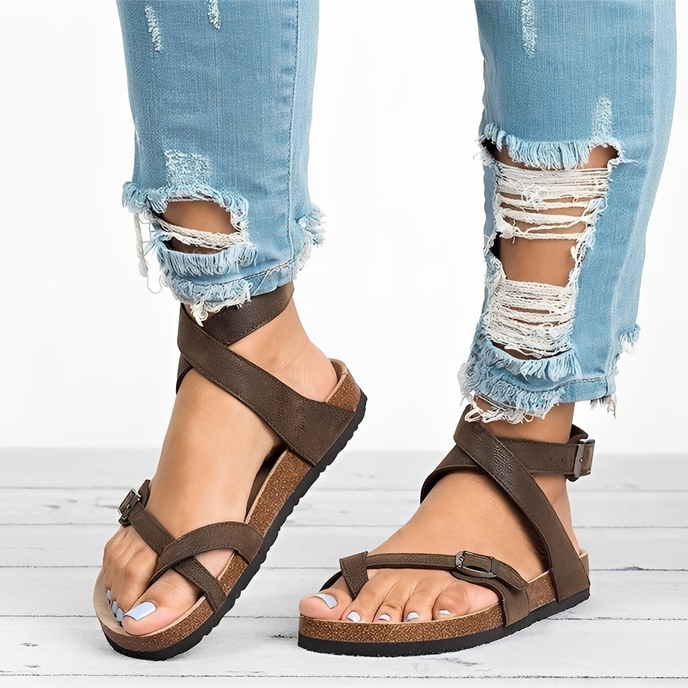 Damen Römische Sandalen Flach Lyvia Leder