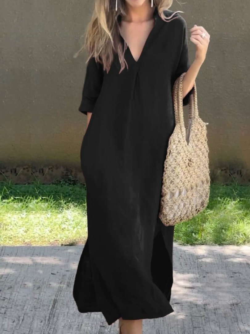 Damen Sommerkleid V-Ausschnitt Halbarm