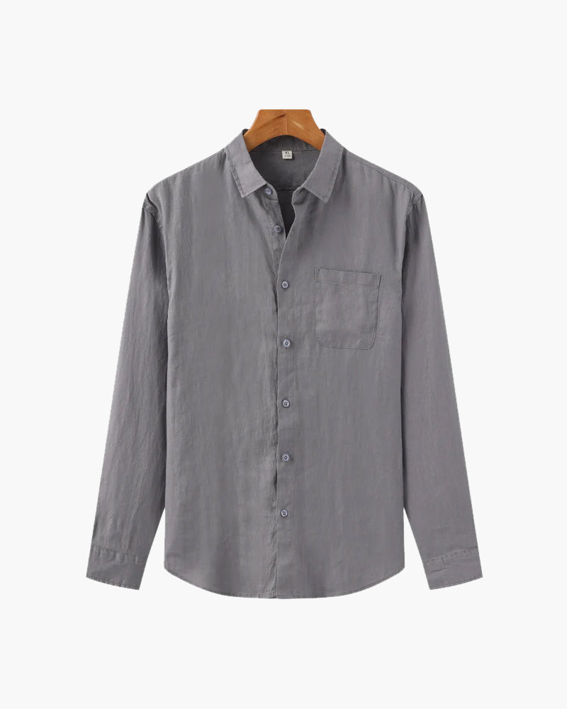Herren Leinenhemd Langarm Leicht Beige