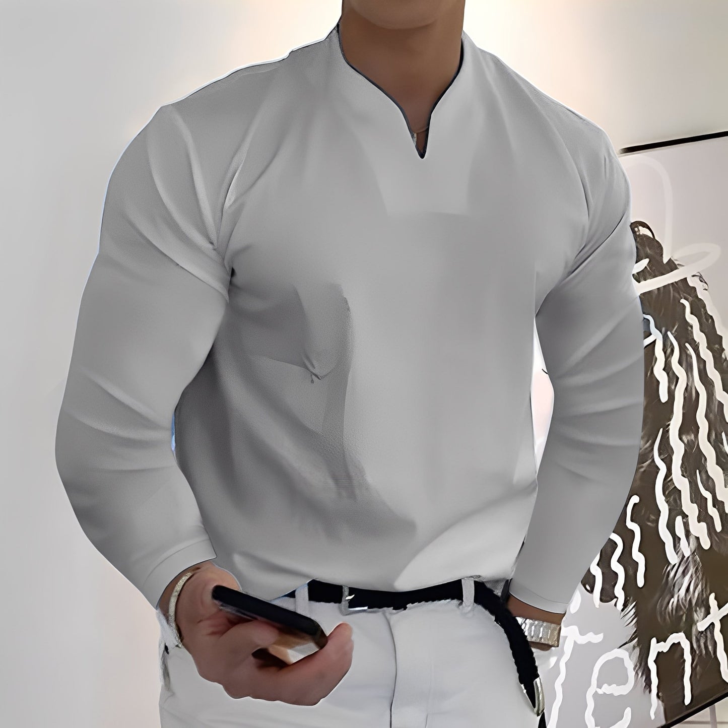 Herren Langarmhemd Freizeit Baumwolle Weiß