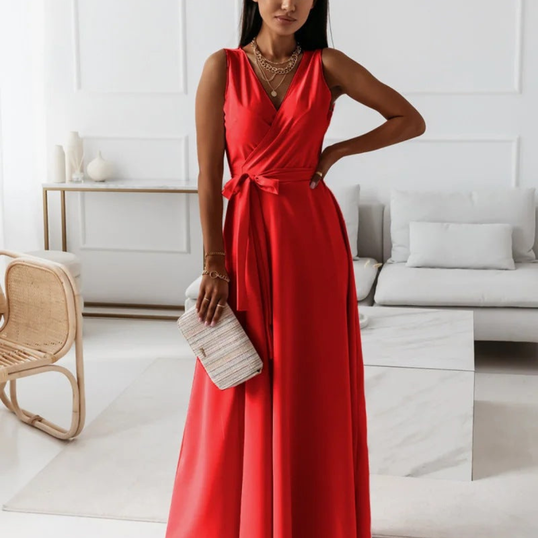 Viviane Damen Wickelmaxikleid Elegantes Hochzeitsgastkleid