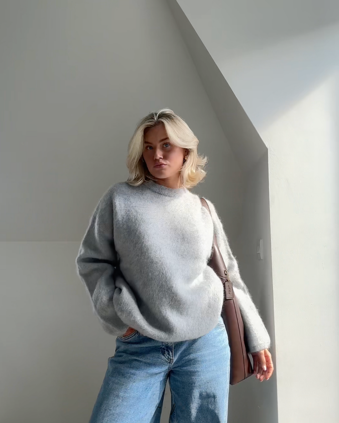 Norvielle Damen Mohair Pullover Kuschelig Beige